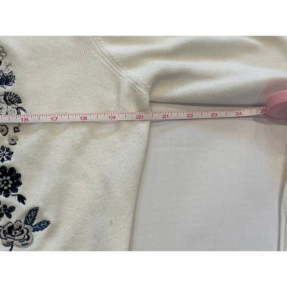 Christopher & Banks Cotton Blend Ivory Floral Applique Open Cardigan, Size XL - Picture 10 of 13